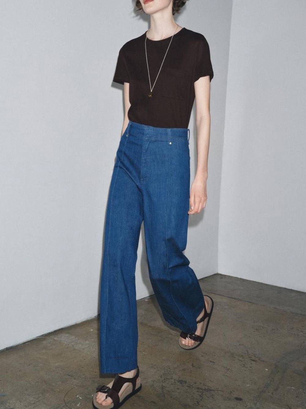 Zara The ZW Tailored Wide-Leg Jeans Dark Blue